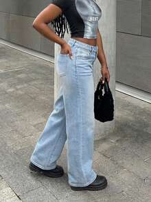 Boyfriend Style Straight Leg Jeans For Women - Blue - View 6