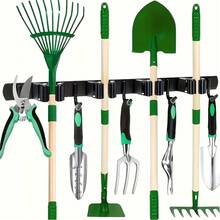 1pc Heavy Duty Stainless Steel Wall Mounted Garden Tool Storage Rack With 4-Tier Shelves And 5 Hooks - Rust-Proof Powder Coated Multi-Function Shelf, Suitable For Garage, Kitchen, Laundry Room And Outdoor Storage - Space-Saving Modern Design, Includes Installation Accessories, Durable Tool Organizer Rack - Multicolor - View 3