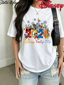 Disney Family Matching T-Shirt, Mickey Mouse T-Shirt, Comfortable And Breathable, Suitable For Going Out And Playing, Unisex, A Gift For Family - 女人白色 - 查看 2