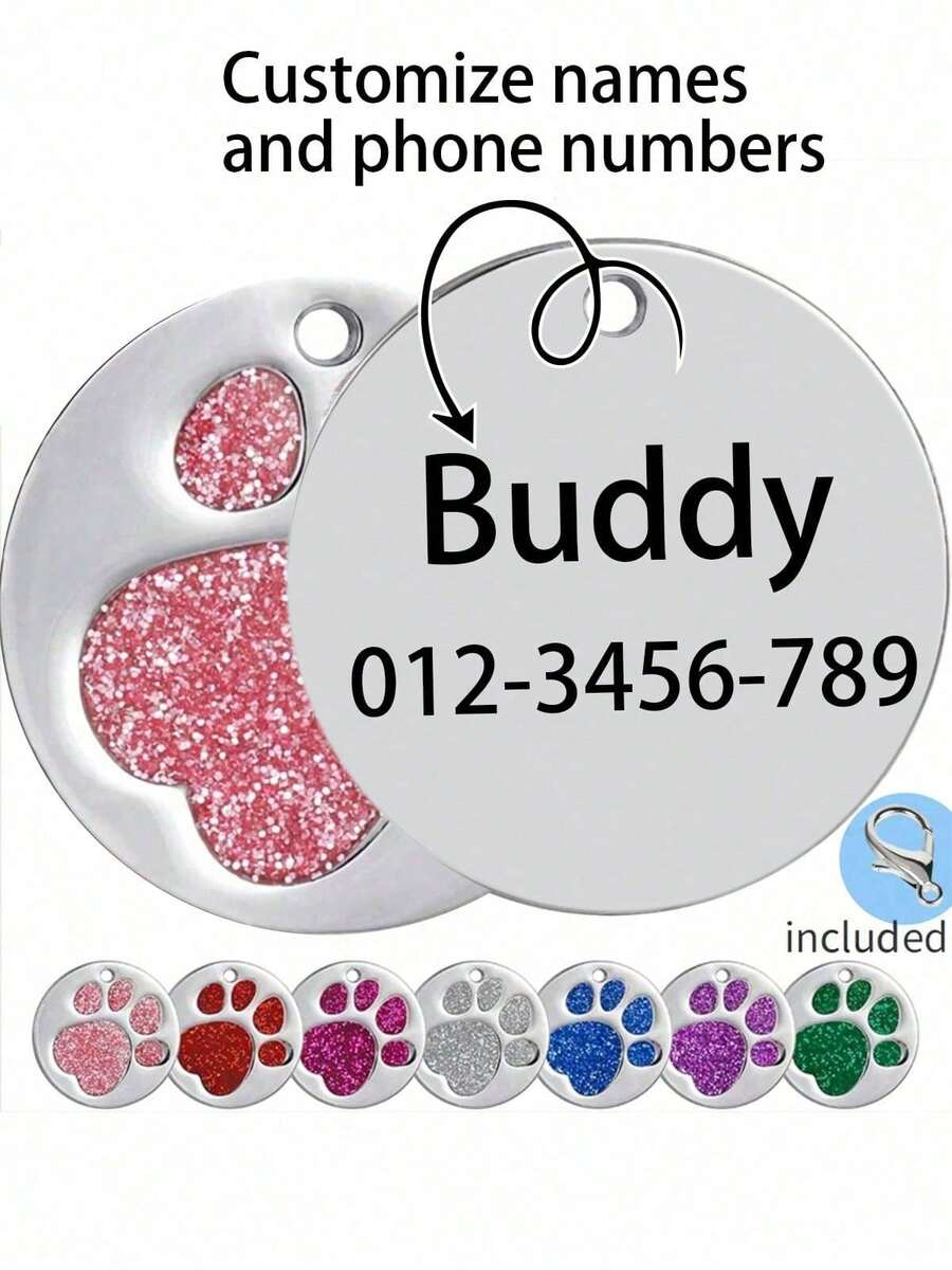Custom Paw Print Dog Tag, Personalized Pet ID Tag With Engraved Name & Text, Paw Shaped Dog Tag, Custom Pet Name Tag, Engraved Collar Tag, Small Dog/Cat Accessories, Puppy ID Tag, Cute Pet Collar Accessory, Personalized Gift For Pet Lovers - Multicolor - View 1