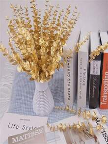 Gold Eucalyptus Artificial Flowers - Realistic Faux Eucalyptus Leaves, Suitable For Christmas, Wedding, Valentine's Day Decoration And Home Decor (Vase Not Included) - Multicolor - View 2