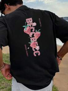 2026 New Men T Shirt Strawberry Print Summer Beach Casual Street Style 180g Cotton Round Neck For Men Outdoor Vacation Gift - Black - View 2