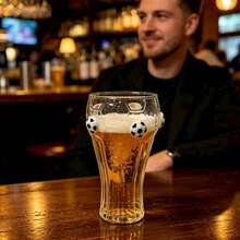 1 pieza/5 piezas Taza de cerveza Pilsner con elemento de fútbol 3D de 450ml/580ml, Taza de cerveza transparente con tema de fútbol, Taza con textura hexagonal de fútbol, Adecuada para noche de juegos deportivos, Taza de cóctel de cerveza para fanáticos de la Copa del Mundo, Café helado - Multicolor - Ver 10