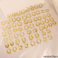 6/12 Pairs Stainless Steel Gold-Plated U-Shaped Twisted/Snake Texture/Asymmetrical Heart Zigzag Hydraulic Earrings, Elegant Earrings, Unbreakable Earrings, Women's Earring Set, Large Earrings - Multicolor - View 7