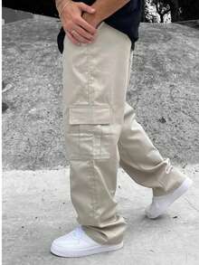 Men's Cargo Pants In Damask Twill, Drawstring Waist, Side Pockets, Urban Casual - c/02 - 查看 7