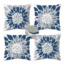 Paquete de 4 Fundas de Almohada Impermeables para Exteriores 18x18 Fundas Decorativas para Cojines de Exterior Fundas Cuadradas de Jardín para Muebles de Patio Sofá Carpa Sunbrella Banco - Azul y Gris - Ver 9