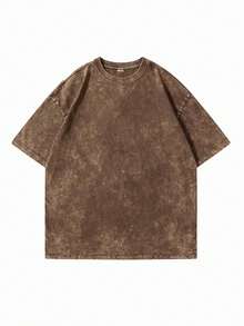 Women's New Summer Cotton T-Shirt, Vintage Washed Forest Landscape Print, Breathable Men's T-Shirt For Casual Everyday Couple Outfits - 咖啡棕 - 查看 3
