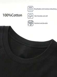 Men's Pure Cotton Short-Sleeved T-Shirt, Fashionable Calligraphy Print, Gothic Design, Breathable And Comfortable, Suitable For Daily Wear - 黑色 - 查看 3