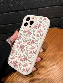 1pc TPU Heart-Shaped Camera Frame Vintage Pink Rose Floral Phone Case, Vertical Leather Texture Full Coverage Shockproof Soft Shell Compatible With 11 12 13 14 11Promax 12Promax 13Promax 14Promax XR 15 15Pro 15Promax 16 16pro 16PLUS 16Promax - Multicolor - View 1