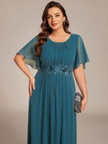 EVERPRETTY Elegant Teal Chiffon Wedding Guest Dress Party Fall - Teal Blue - View 2