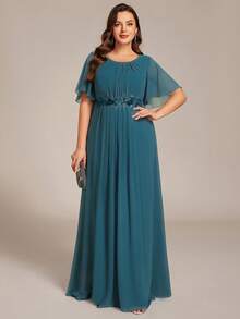 EVERPRETTY Elegant Teal Chiffon Wedding Guest Dress Party Fall - Teal Blue - View 3