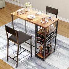 Space-Saving 3 Piece Dining Table Set – 2 Faux Leather Upholstered Chairs, Wine Rack & Cup Holder, Compact Rectangle Dinner Table With 4-Tier Shelves For Kitchen/Breakfast Nook/Studio Apartments - 復古色彩 - 查看 7
