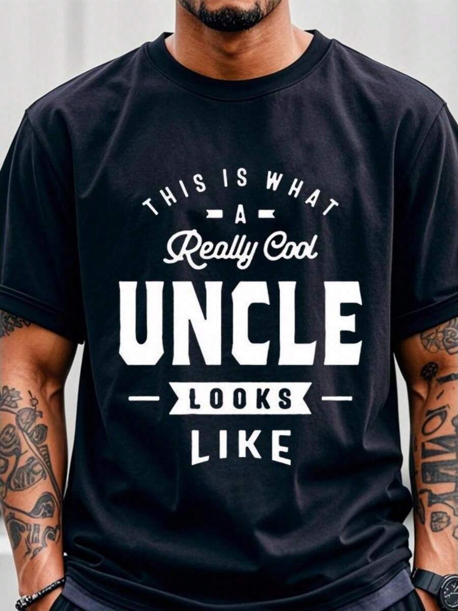 Camisetas, Así Es Como Se Ve Un Tío Realmente Genial - Camiseta de Manga Corta con Texto Blanco Impactante, Estilo Casual Holgado - Negro - Ver 1