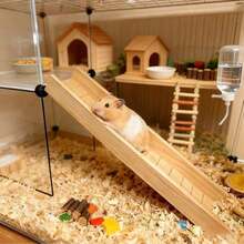 1pc Assembled Anti-Slip Wooden Hamster Climbing Ladder, Raised Guardrail Slide Toy For Small Rodents, All-Season Cage Scaping & Decorative Accessory - Multicolor - View 4