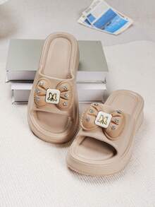 ASOFTER Summer New Fashion Elegant Style Women's Sandals, Rabbit Ear Buckle Decor Thick Sole Slippers, Suitable For Cherry Blossom Season, Graduation Season, Valentine's Day - Khaki - View 5