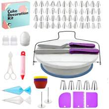 103 piezas de kit de decoración de pasteles herramientas de decoración de pasteles con soporte giratorio para pasteles 2 espátulas de glaseado 48+5 puntas de glaseado 20+1 bolsas de tuberías 12 - Púrpura - Ver 9