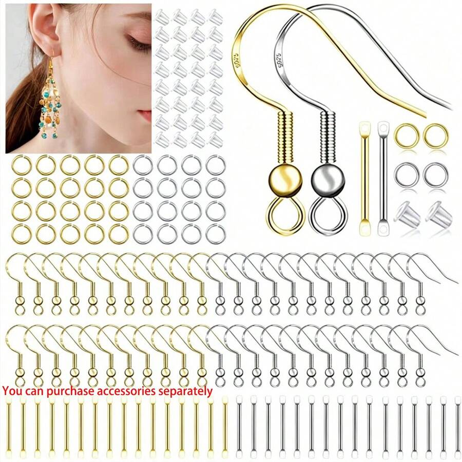 1 Set Earring Making Kit, 20-230 Pieces, 925 Silver Plated Ear Wires, Jump Rings, Transparent Silicone Backs, Suitable For DIY Earring Jewelry Making Accessories - Set - View 1