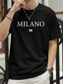Men's Oversized Drop Shoulder T-Shirt With Letter Print - 黑色 - 查看 1