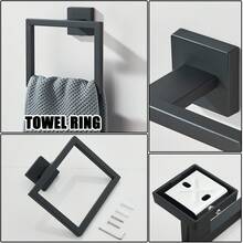 Juego de 5 toalleros de acero inoxidable negro para montar en la pared con 2 gancho para el cuarto de baño, toalleros y portarrollos - Negro mate - Ver 4
