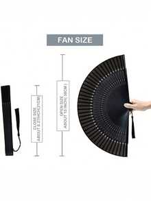 Elegant Black Vintage Bamboo Folding Fan, Vintage Chinese/Japanese Style With Tassel, Cool For Summer, Exquisite White Polka Dot Design, Lightweight And Portable, Suitable For Dance, Home Decor, Beach Vacation And Travel - Multiple Styles - View 7
