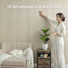 1/8/16pcs Self-Adhesive Sound-Insulating Wood Lattice Wall Stickers, Waterproof PVC Decorative Film, Textured Acoustic Wall Stickers, Multi-Purpose For Living Room Bedroom Walls, Kitchen Cabinets Drawer Liners, Desk Tabletop, Shelves, Floor Renovation - Grille Wood Grain 2 - View 3