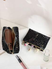 3pcs Large Capacity Fashionable Minimalist Transparent Hollow Mesh Makeup Bag Suitable For Travel, Outings And Home Use - Black - View 6