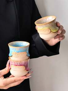 1PC Creative Glazed Handheld Coffee Cup, Ceramic Material, Personalized Creative "Coffee Time" Letter Coffee Cup, One-Sip Coffee Cup, Espresso Cup, Tea Cup - Multicolor - View 8