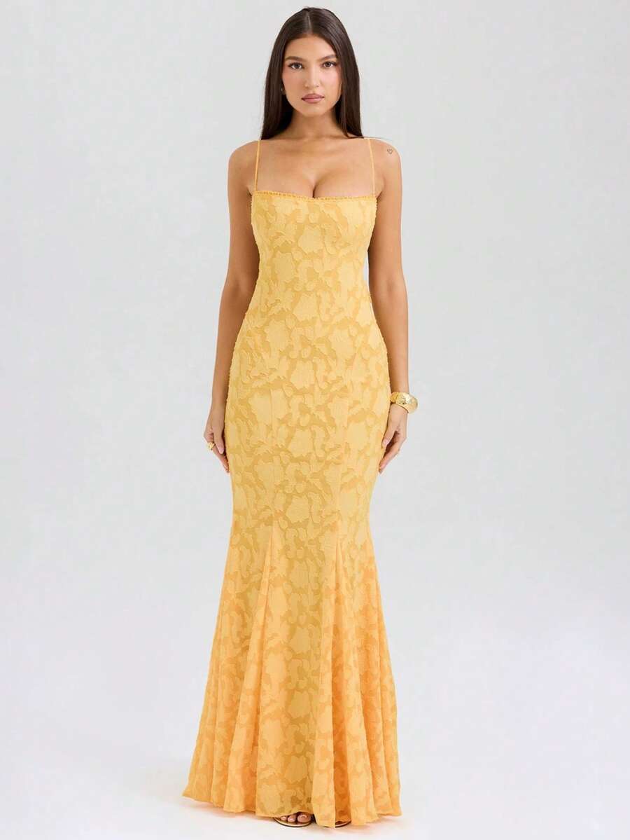 Nuevo Vestido Gala Sin Tirantes Ajustado - Amarillo - Ver 1