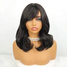 Medium Length Straight Wavy Wig With Bangs, Bio Organic, Identical To Human Hair Premium RONISE +WIGCAP 4/ Medium Brown - 4# - 查看 2