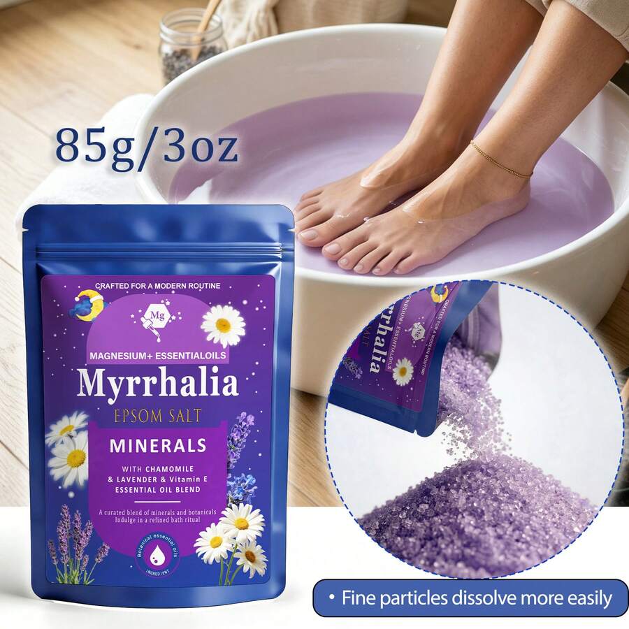 MYRRHALIA 85g/3oz 洋甘菊精油薰衣草精油 艾普森鹽 旅行裝 DIY 磨砂鹽 夏季身體磨砂 茶樹精油 乾性身體磨砂 沐浴浸泡 艾普森鹽足浴 男士女士 純淨保濕 含紅沒藥醇 浴室用 - 薰衣草 - 查看 1