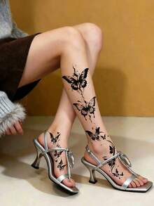 3 piezas Pegatinas de tatuaje de mariposa, tatuaje de pie, tatuaje temporal con patrón de mariposa, resistente al agua y fácil de usar, adecuado para brazos, manos, pies, piernas y otras partes del Body de mujeres, tatuaje falso desechable, esencial para fiestas y festivales de música - Negro - Ver 7