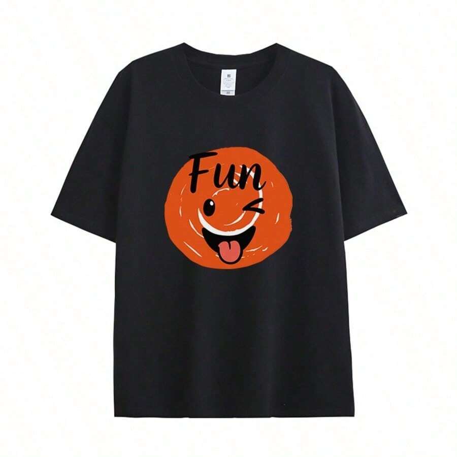 Camiseta de manga corta impresa con , suelta,moda, estilo deportivo puede ser como pareja, regalo parahombres, regalo para mujeres GA4H - Negro - Ver 1