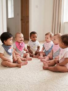 momscare 6pcs Baby Bibs, Soft Absorbent Baby Bibs, Suitable For Daily Use - Cute Design Exquisite Embroidered Baby Bandana Bibs Cute Printed Bibs - Multicolor - View 3