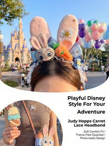 Disney Zootopia Judy Hopps Headband, Plush Rabbit And Carrot Rabbit Ears With Lace Bow And Stars, Soft Lace Headband, Suitable For Park, Cosplay And Daily Styling - Light Grey - View 5