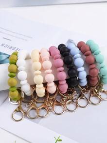 Solid Color Silicone Bead Wristlet Keychain Simple Matte Beaded Wrist Bracelet Key Ring Women Minimalist Bag Purse Car Key Holder Fashion Daily Gift - Abacus - View 4