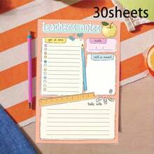 1/4 Pcs Fun Design "Teacher's Notes" Planner, With Clearly Divided Sections Including To-Do, Date, Communication, And Note Sections. Featuring Adorable Apple And Pencil Illustrations, It Ensures Efficient Daily Planning, 30-Sheet/Pc School Supplies - one-size - View 4