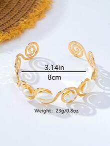 1 pieza Brazalete de brazo con concha de estrella de mar blanca personalizada y de moda, accesorio de brazo de metal con textura geométrica en espiral, adecuado para usar en vacaciones en la playa - Blanco - Ver 6
