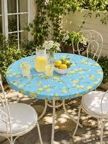 1pc-Sky Blue Lemon Branch Fitted Elastic Tablecloth, Stretch Waterproof Fabric Cover For Backyard Barbecues, Garden Parties & Daily Home Dining, Stain-Resistant, Easy To Wipe And Reusable For All Seasonal Outdoor Gatherings. - Multicolor - View 14