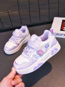 Girls' Cute Casual Lace-Up & Hook And Loop Colorblock White Sneakers - Purple - View 2