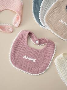 1pc Personalized Customization Name Baby Bib Drool Towel Reusable Burp Cloth Solid Color Soft Drool Bibs For Baby Boys & Girls Newborn Supplies - Multicolor - View 3