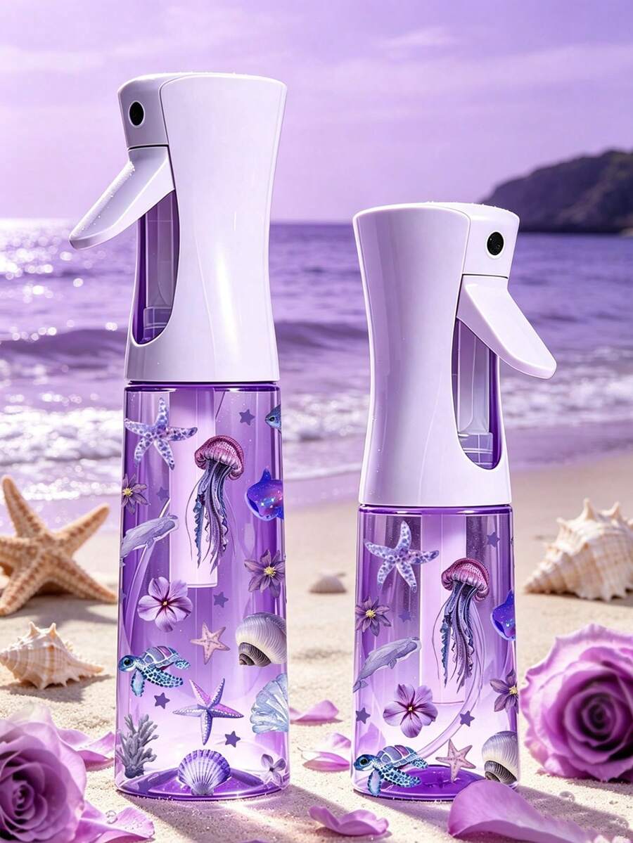 海星貝殼圖案 PET 材質可重複填充旅行噴霧瓶,專業高壓霧化噴霧瓶,200/300ml 高壓連續自動真空細霧噴霧器,美髮造型工具,美髮護理產品,配件,旅行必需品 - 彩色 - 查看 1