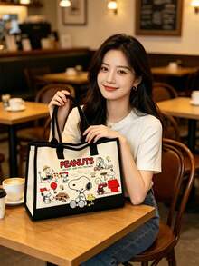 1pc Peanut Snoopy Print Canvas Crossbody Tote Bag, Casual Minimalist Style, Multifunctional Small Shoulder Handbag, Durable Adjustable Shoulder Strap, Suitable For Women And Teenagers, Ideal For Daily Outings, Work, School And Shopping - View 5