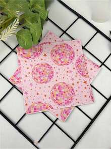 1pc/20pcs/40pcs/60pcs/Set, Pink Disco Party Napkins, Printed With Colorful Spheres And Stars Pattern - 2-Ply Durable Paper, Suitable For Birthdays, Weddings, Seasonal Celebrations - Decorative And Versatile Table Setting Essential, Birthday Party Supplies, Wedding Decor - Multicolor - View 2