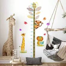 SMLAZ 1 pieza Pegatina de pared con tabla de altura de jirafa y dinosaurio, calcomanía de medición de crecimiento de dibujos animados creativos, adecuada para la habitación de los niños y la decoración del hogar, pegatina de vinilo autoadhesiva y removible - B - Ver 4