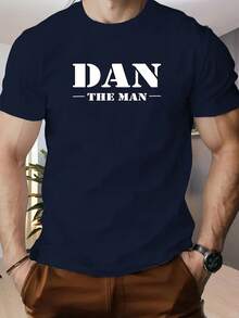 Men's Casual Sports T-Shirt With DAN Graphic Print, Crew Neck, Machine Washable, Regular Fit, Breathable Fabric, For Everyday, Outdoor And Casual Wear - 白色 - 查看 11