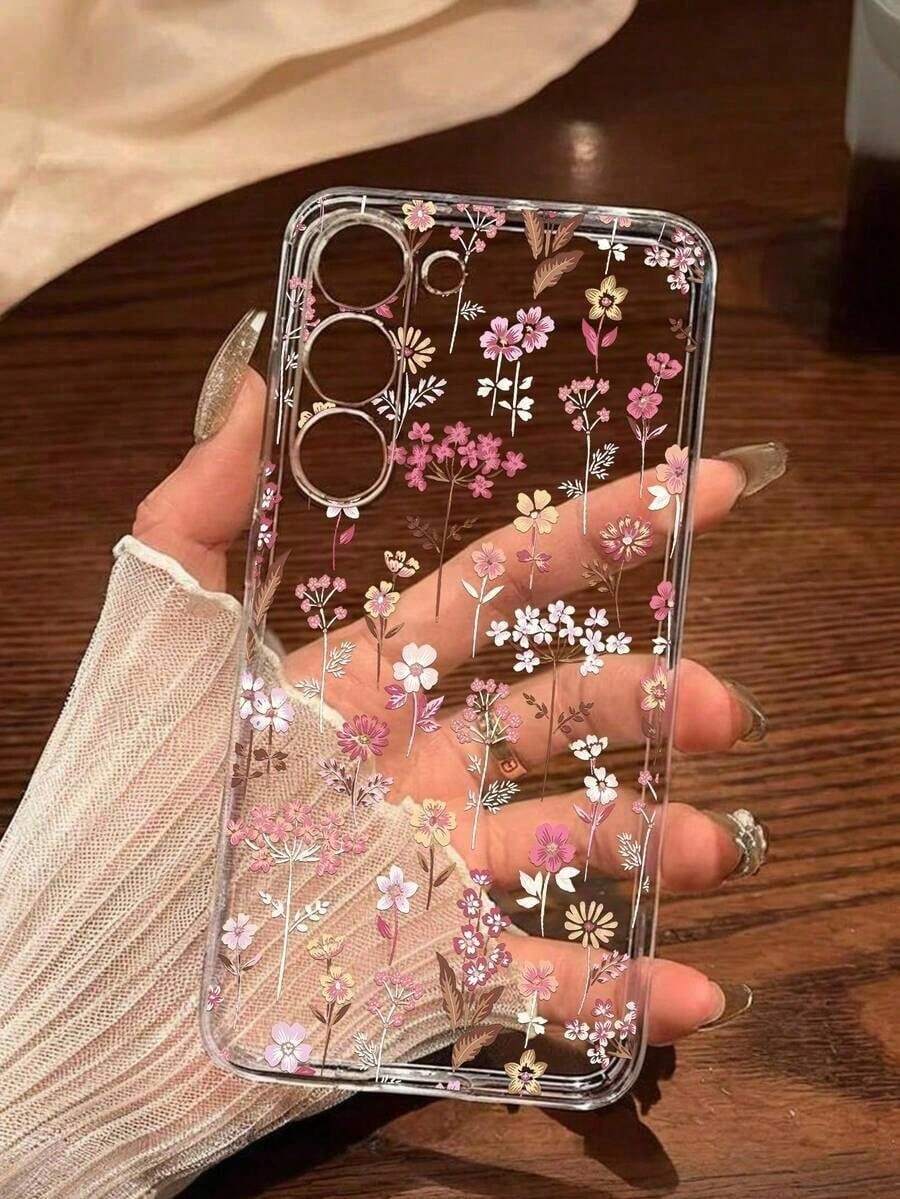 1 Piece Fashionable Blue Flower Design Soft Phone Case, Compatible With IPhone, Honor, , Galaxy A04e/12/A13/A14/A34/A50/A52/A53/A54/S21/S22/S23/S24/S25/S25Ultra, 6A/7A/8A, 12T/13T, Waterproof, Shockproof, Dropproof, Scratch-Resistant, International Version, Not The Domestic Version - 透明 3 - 查看 1