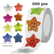 500 Lembar/Gulungan Stiker Ekspresi Bintang Foil Aluminium Mengkilap, 8 Warna, Cocok untuk Siswa, Perencana, dan Guru untuk Digunakan di Sekolah dan Kelas, Dapat Digunakan untuk Bagan Penghargaan, Dekorasi DIY, dan Stiker Perekat Diri - 500 patch/gulungan - View 1