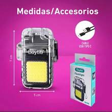 Encendedor Eléctrico Recargable USB 2 en 1 Plasma Antiviento Linterna led portátil para Camping Emergencias Apagones y Automóvil - Plateado - Ver 2