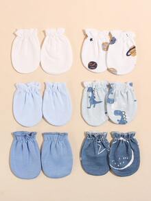 6 Pairs Multicolor Cute Newborn Anti-Scratch Gloves Set Suitable For Daily Use - Multicolor - View 2