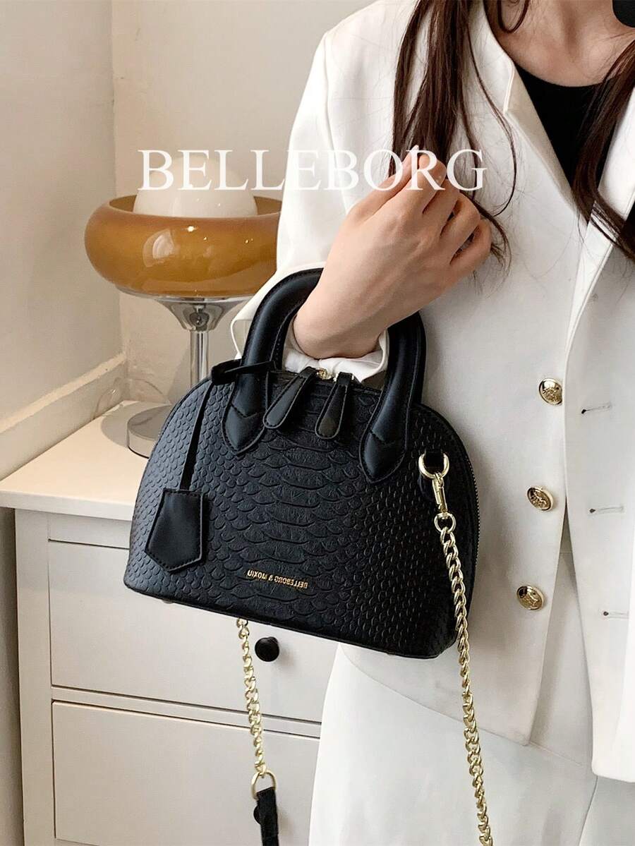 1pc Solid Color Women's Handbag, Crossbody Chain Shell Bag With Zipper Closure, Suitable For Daily Casual, Commuting, Shopping - Black - View 1